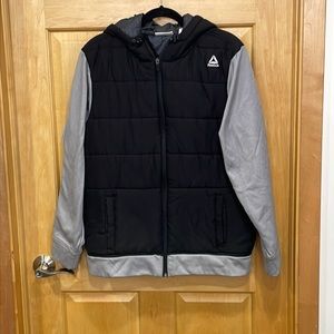 Reebok hooded black gray jacket size M